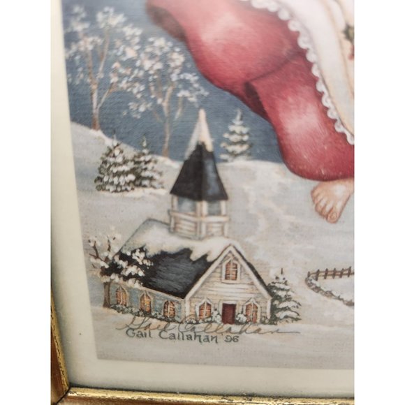 Vintage 1996 Gail Callahan Signed Angel Blessings Christmas Winter Framed Print - Picture 4 of 5